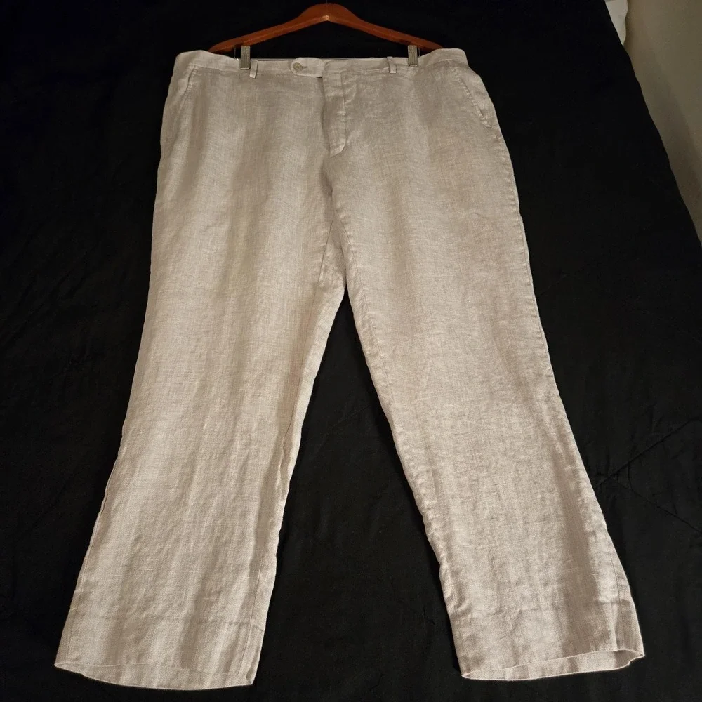Joseph Abboud Dress Pants Mens 42x30 Beige Linen Flat Front Straight Leg Summer